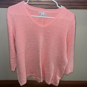 Croft & Barrow Light Pink Dot Knit V-Neck 3/4 Sleeve Sweater Women’s XL